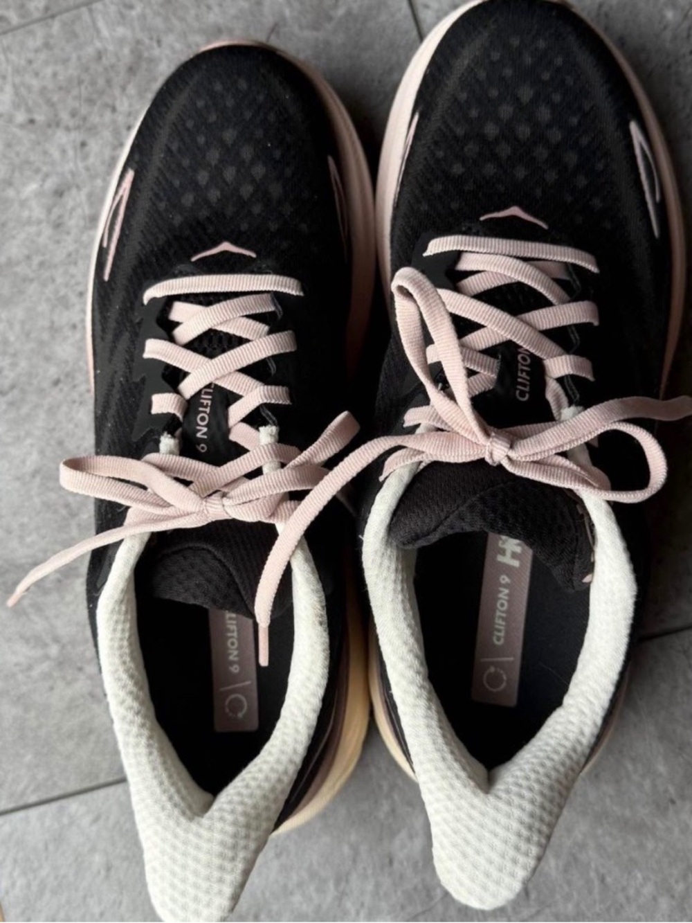 Hoka Clifton 9 Black and Light Pink Women's Running Sneakers